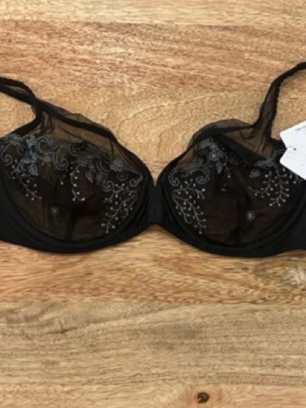NWT - Simone Perele - Delice Sheer Plunge Bra - Black Underwire Bra - 32E